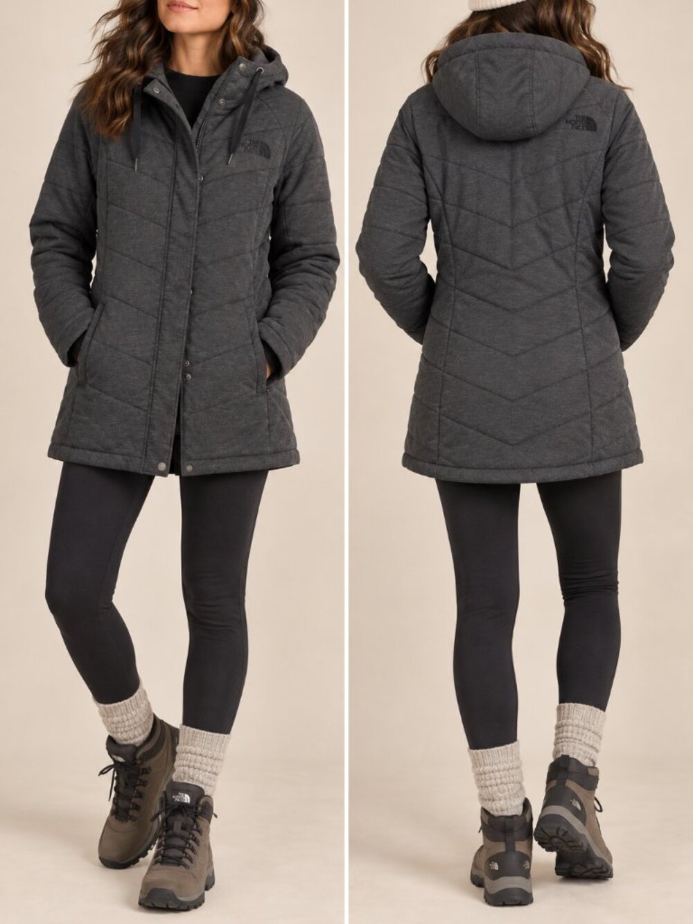 The North Face Women's Gray Miss Kit Quilted Hooded Jacket Coat Size L